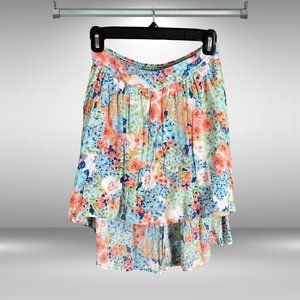 Candies Juniors Light Teal Blue Pink Floral High Low Lined Pleated Mini Skirt